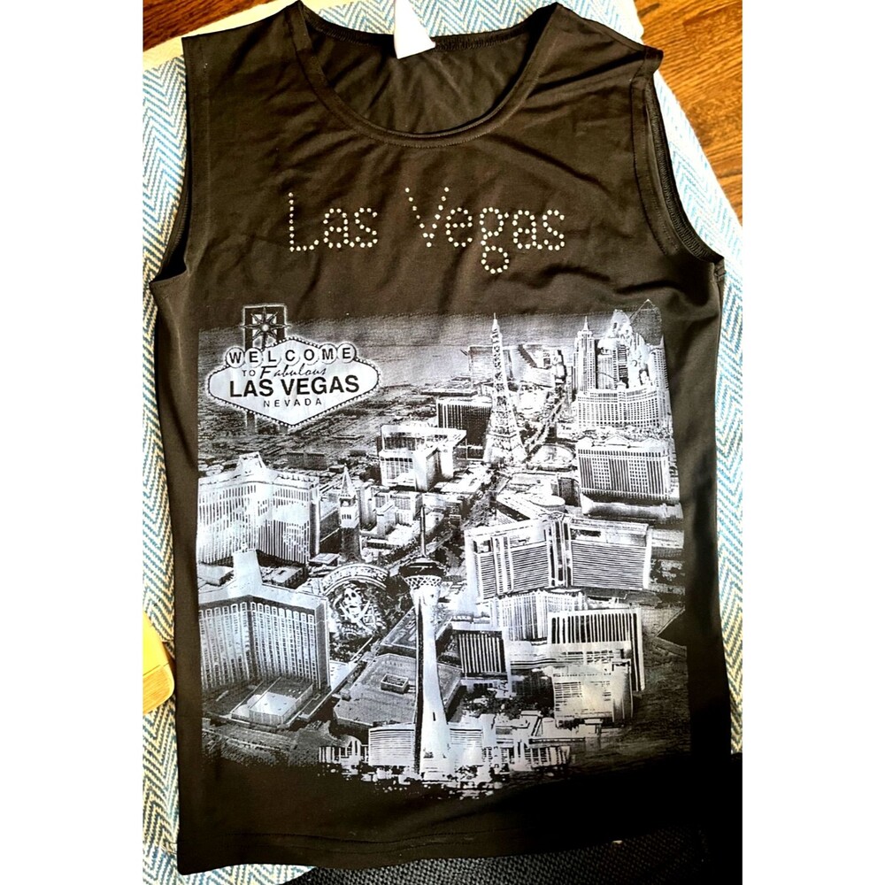 Vintage Las Vegas Glitter The Strip Sleeveless Top Tank Size Medium